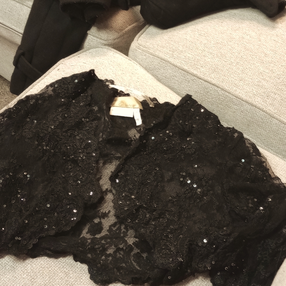 Jade couture black lace top slip coat